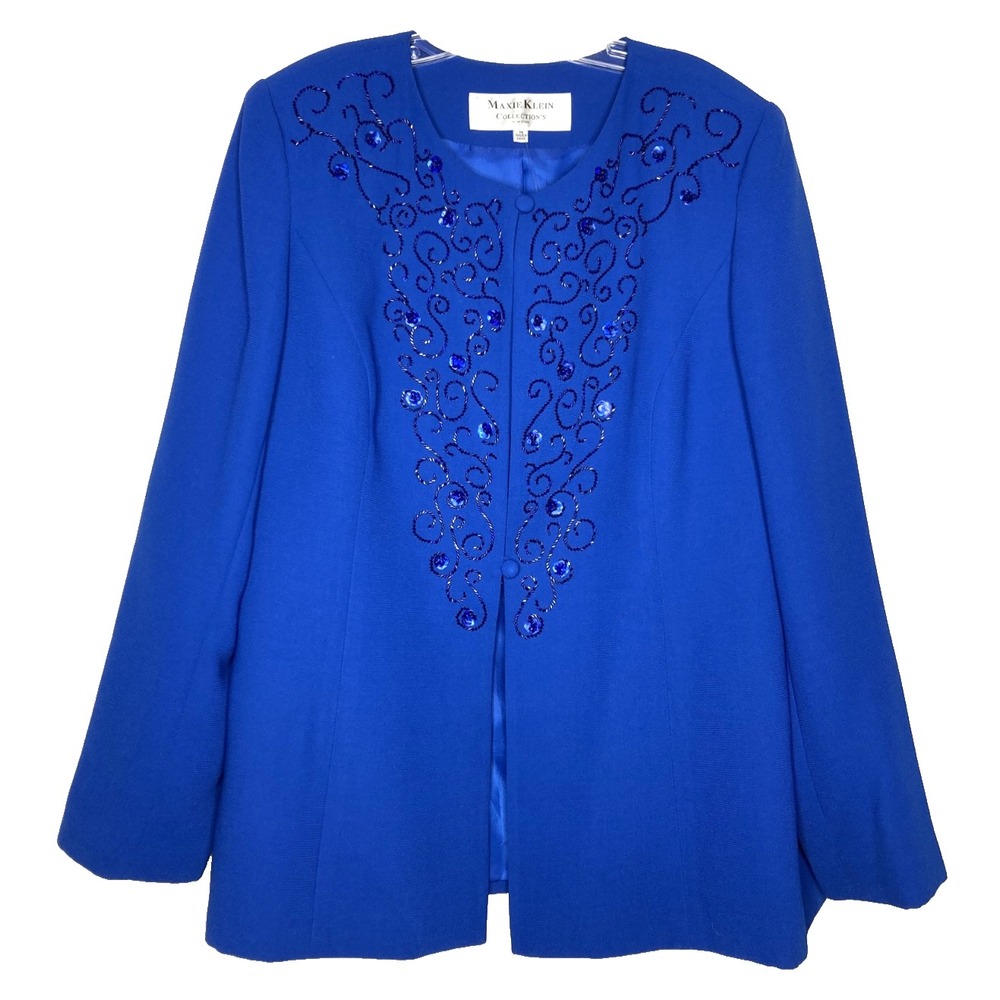 MAXIE KLEIN COLLECTION's Womens Blazer Jacket Size 14 Royal Blue Beaded Sequin
